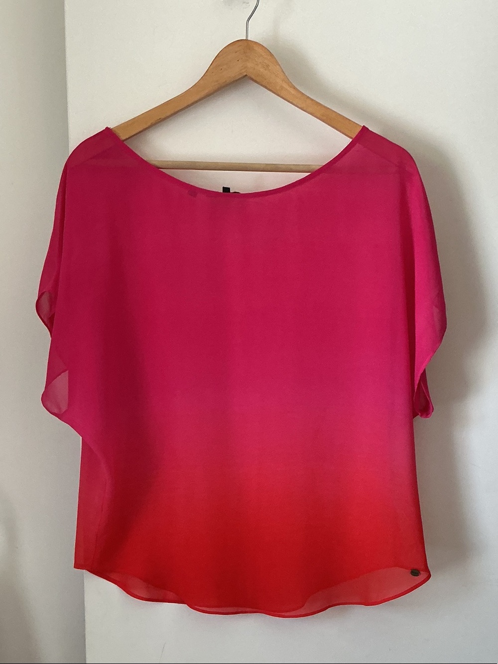 GUESS Pink to Red Ombre Sheer Dolman Blouse